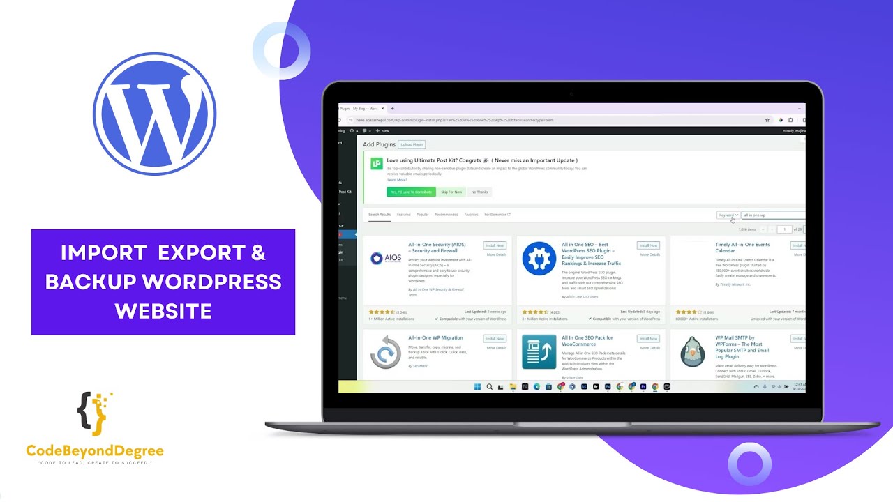 CodeBeyonDegree's tweet card. How to Import Export And Backup WordPress Website In2024 | Backup And...