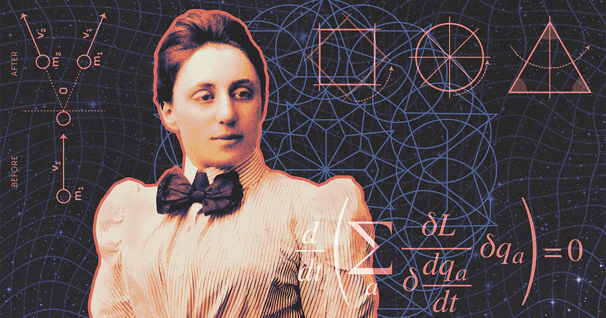 QuantaMagazine's tweet card. Emmy Noether showed that fundamental physical laws are just a consequence of simple symmetries. A century later, her insights continue to shape physics.