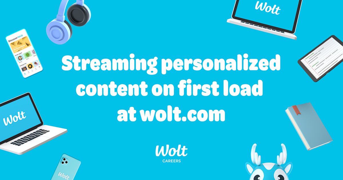 WoltEngineering's tweet card. Optimizing wolt.com discovery loading time for logged-in users by eliminating request waterfalls and streaming.