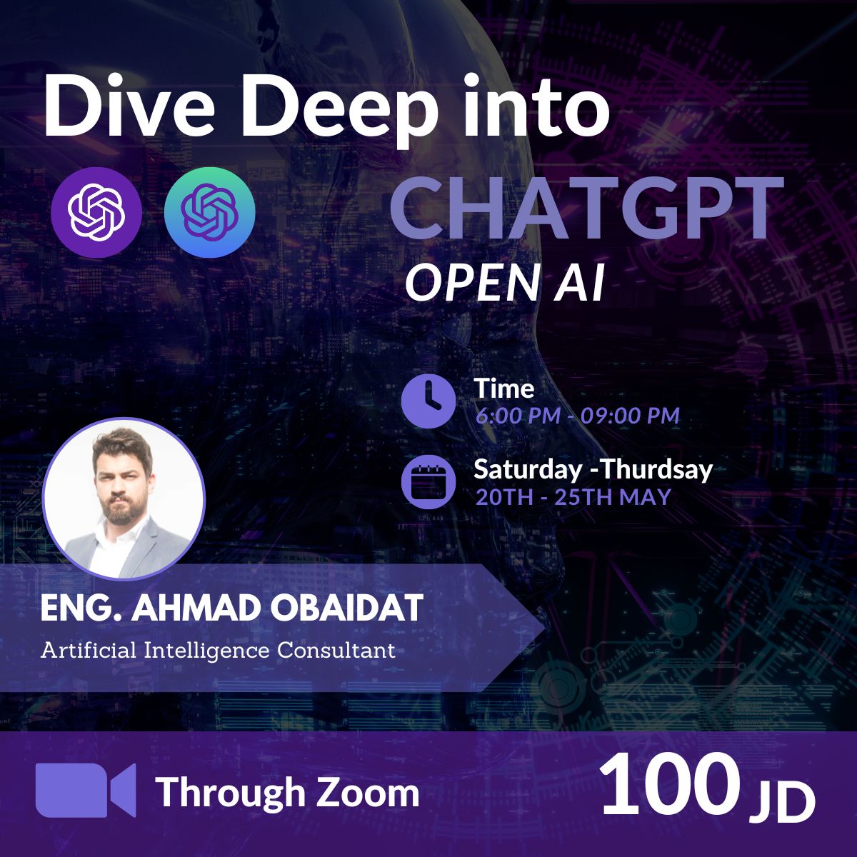 hnatsheh's tweet card. Recommend online course on ChatGPT by Ahmad Obaidat.