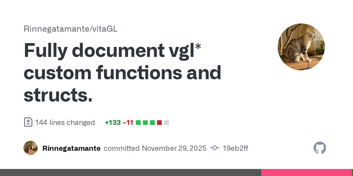 Rinnegatamante's tweet card. Fully document vgl* custom functions and structs. · Rinnegatamante/vitaGL@19eb2ff