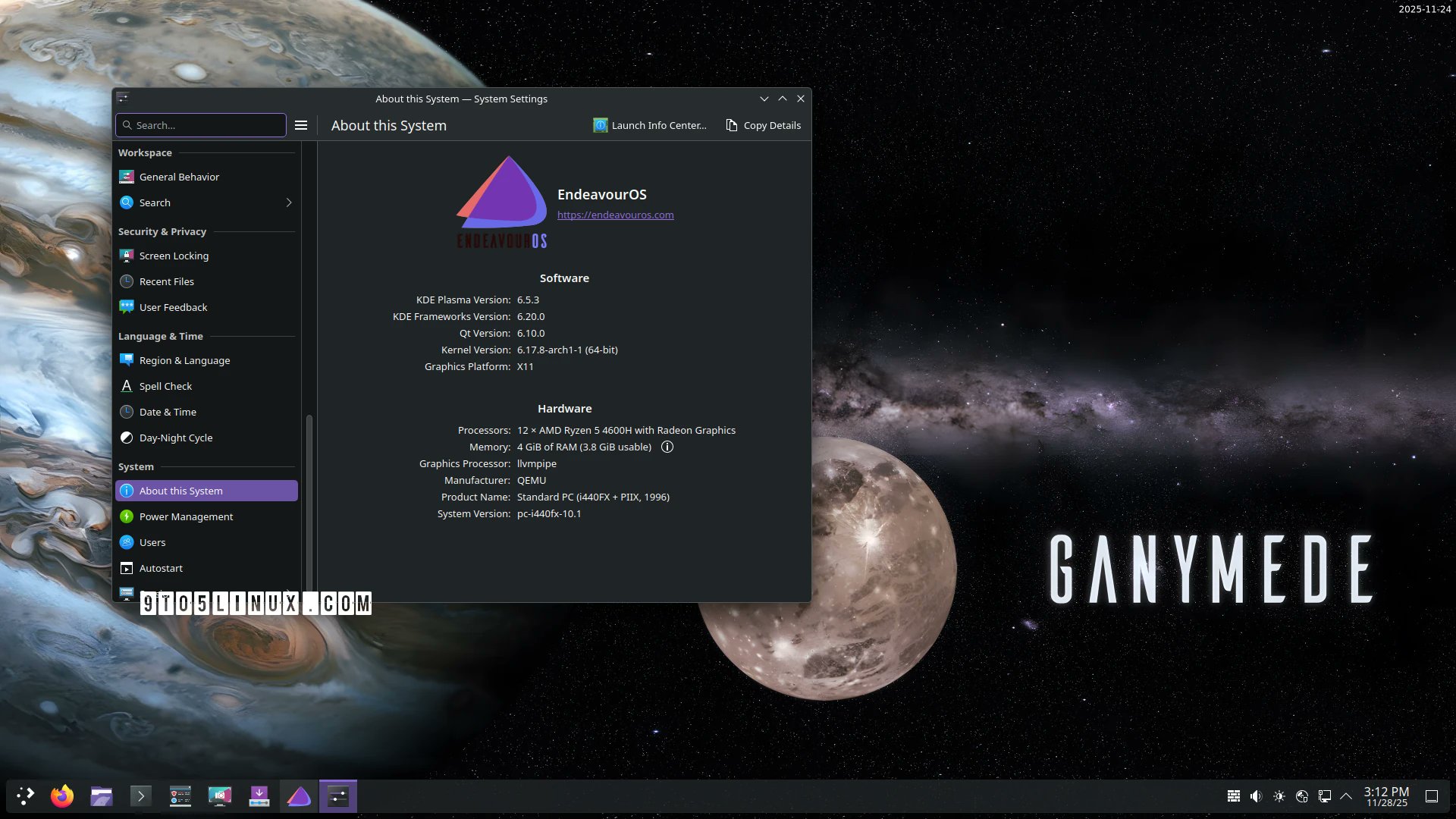 9to5linux's tweet card. EndeavourOS Ganymede distribution is now available for download with Linux kernel 6.17, KDE Plasma 6.5, and other changes.