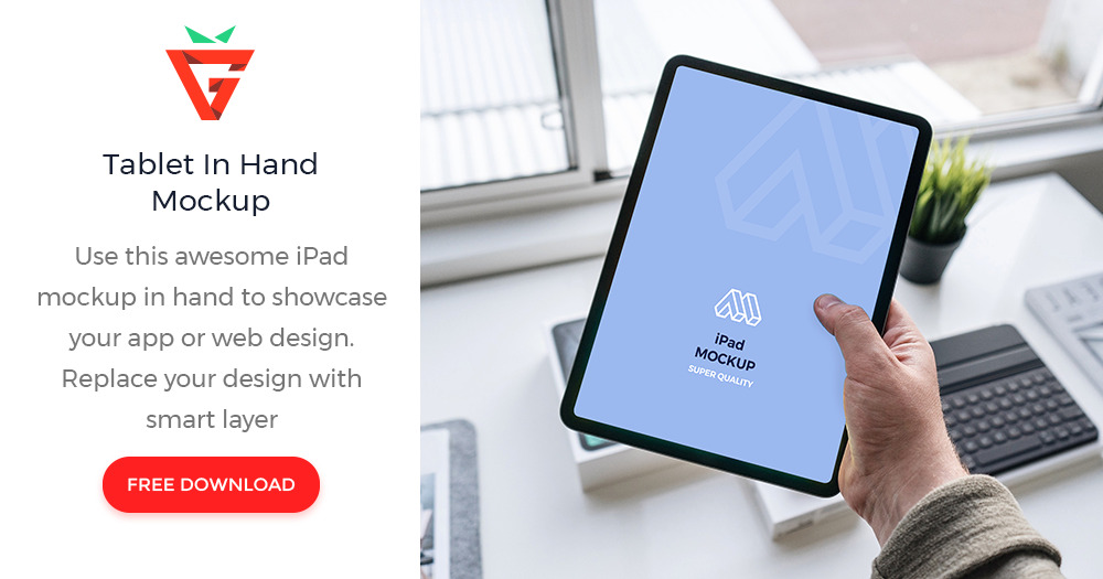 GraphBerry's tweet card. Use this awesome iPad mockup to showcase your app or web design. Replace your design with smart layer. Background color can be changed also. Enjoy!