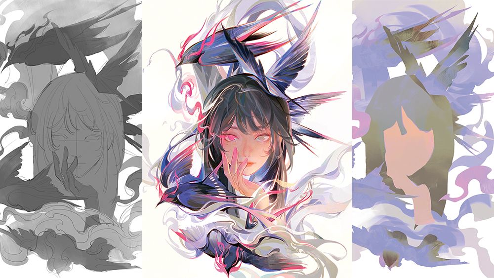 CreativeBloq's tweet card. Lux Mily shares her process for illustrating an engaging fantasy portrait with a strong colour scheme and polished details.