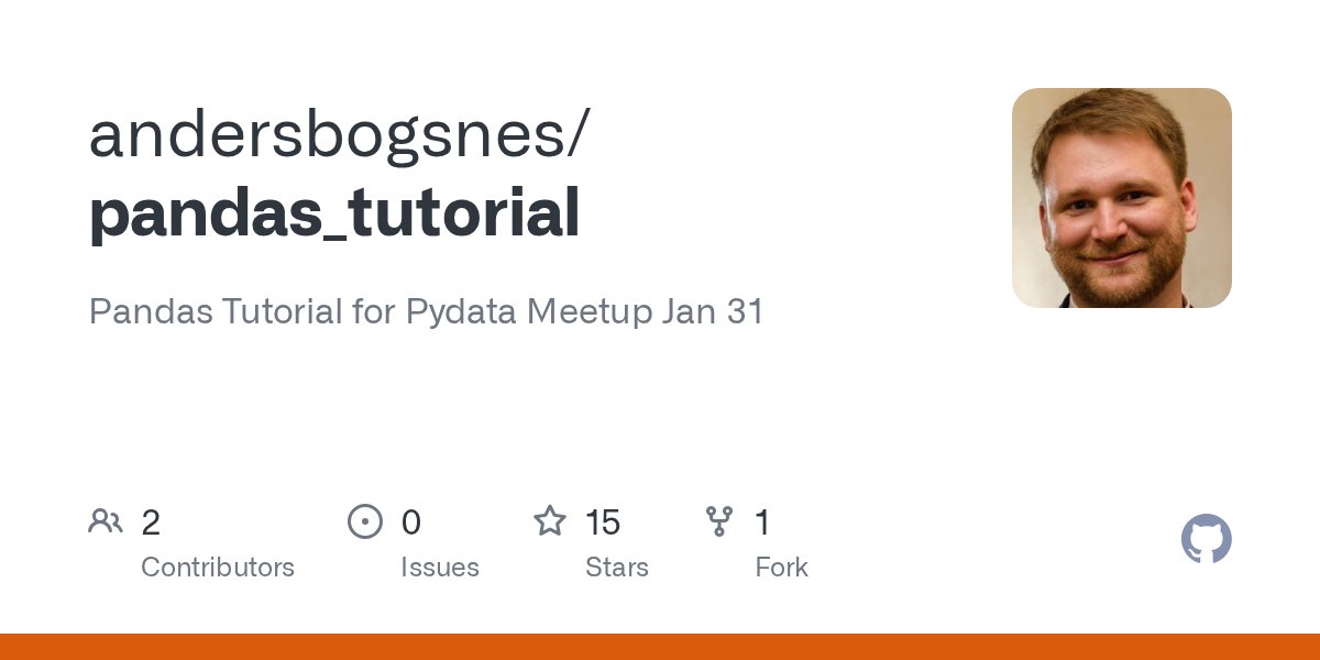 andersbogsnes's tweet card. Pandas Tutorial for Pydata Meetup Jan 31. Contribute to andersbogsnes/pandas_tutorial development by creating an account on GitHub.