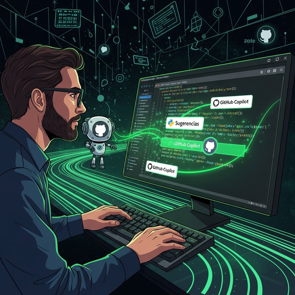 iadirecto's tweet card. Ejemplos prácticos de GitHub Copilot 2025: generación de código, debugging, APIs y más. Tutoriales reales para aumentar productividad en desarrollo.