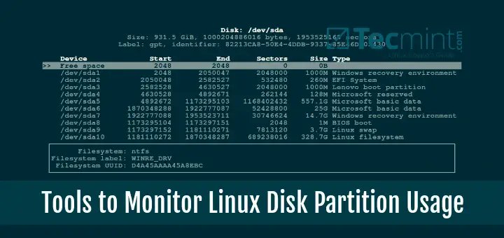 tecmint's tweet card. In this article, we will review a number of Linux command line utilities that you can use to check storage disk partition tables and monitor disk usage in Linux