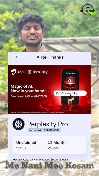 nanipraveen1234's tweet card. Perplexity Al - ప్రో ఫీచర్లు ఇప్పుడు ఎయిర్టెల్ Users కి#PerplexityPro...