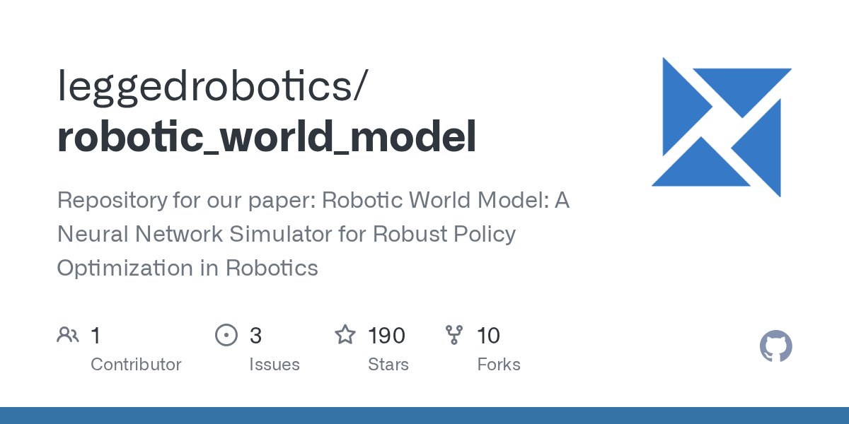 breadli428's tweet card. Repository for our paper: Robotic World Model: A Neural Network Simulator for Robust Policy Optimization in Robotics - leggedrobotics/robotic_world_model