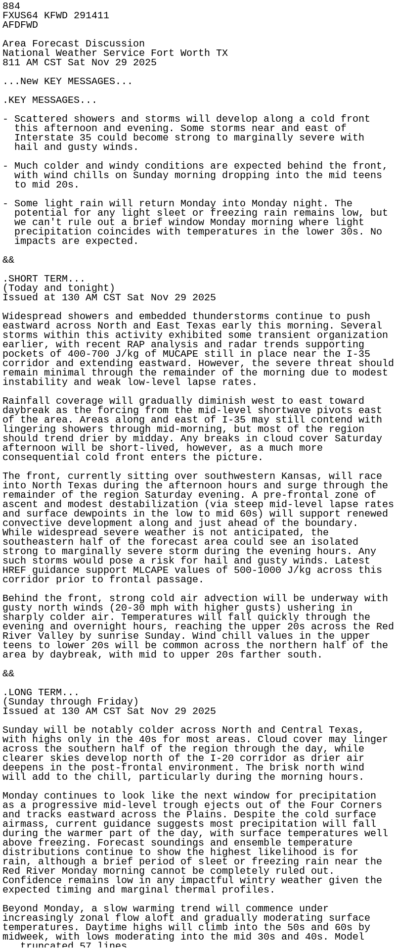 iembot_fwd's tweet card. AFD issued by NWS FWD at 29 Nov 2025 14:11 UTC