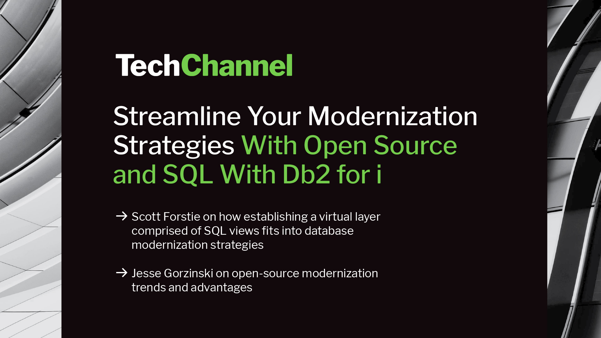 MikeyPEI's tweet card. Scott Forstie on how establishing a virtual layer comprised of SQL Views fits into database modernization strategies; Jesse Gorzinski on open-source modernization trends and advantages