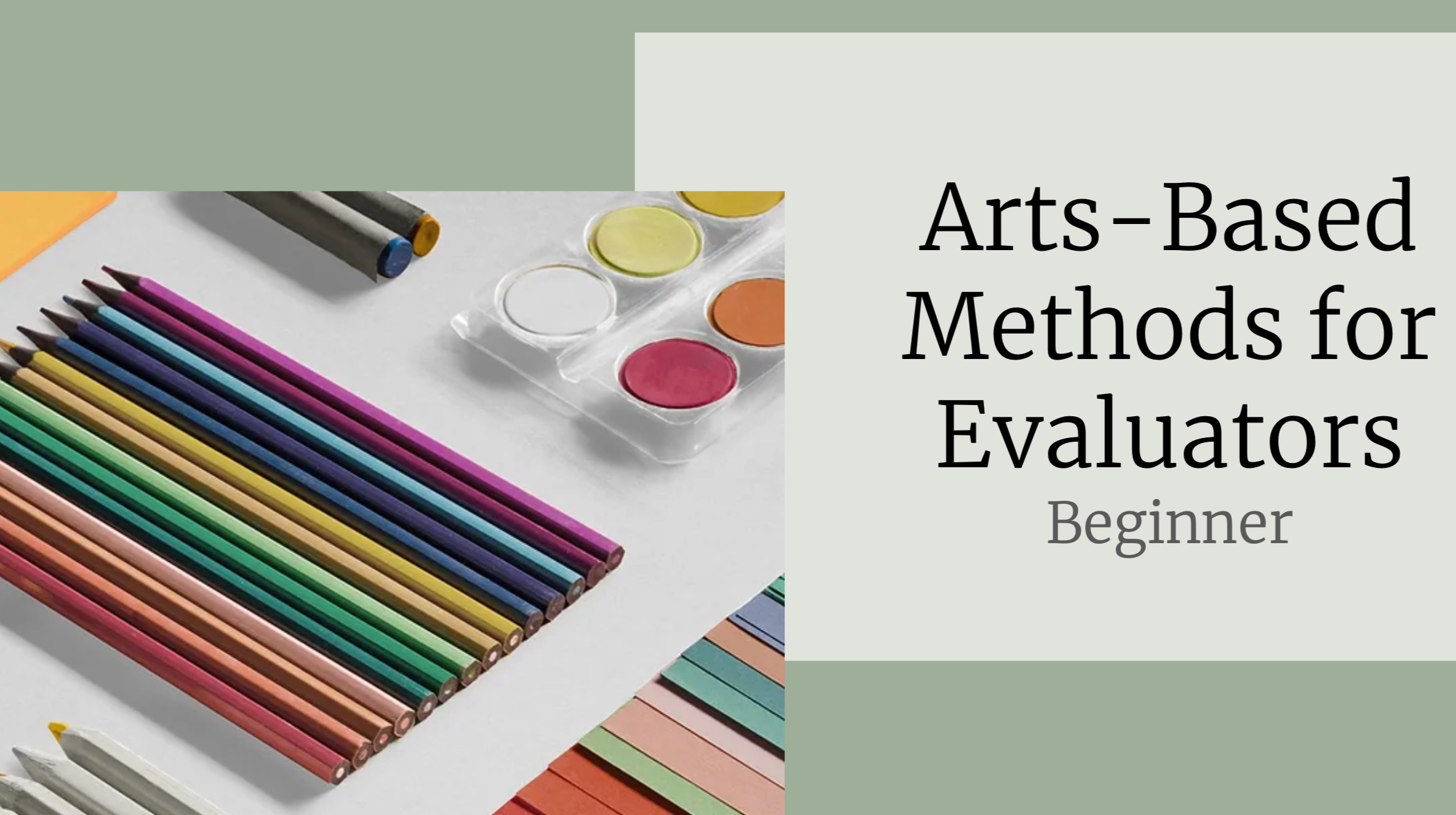 and_implement's tweet card. Beginner arts-based methods course for evaluators. Online, hands-on activities, evaluation competencies, supportive learning community.