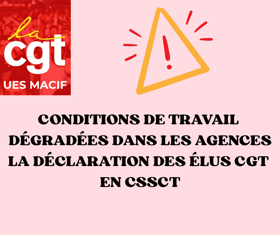 essMacif's tweet card. Déclaration des élus CGT en CSSCT  Au regard des derniers résultats du baromètre social 2024, du suivi des AT/MP et des derniers relevés d’incivilités (AGAT) nous ne pouvons que constater une...