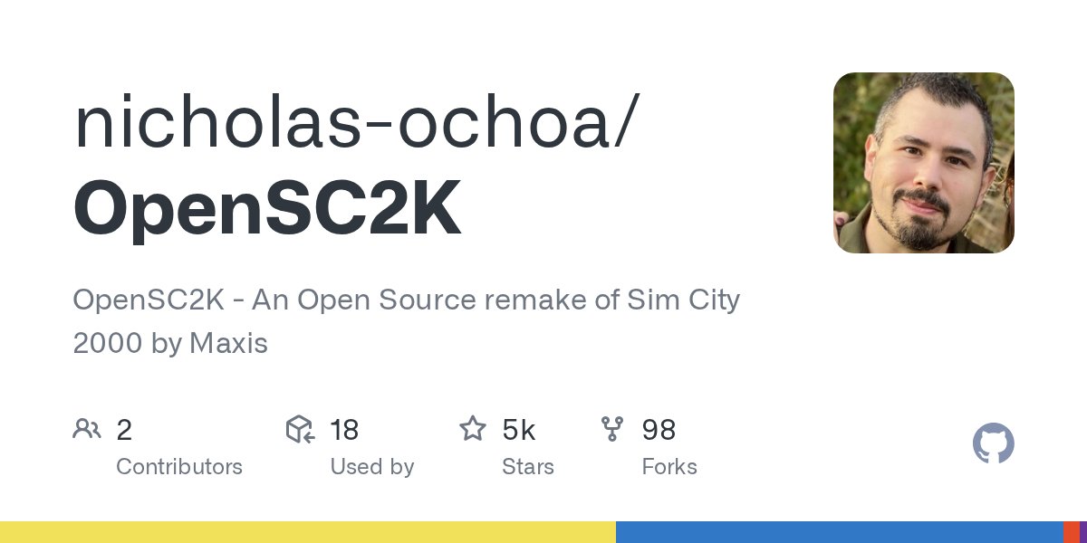 githubgod's tweet card. OpenSC2K - An Open Source remake of Sim City 2000 by Maxis - nicholas-ochoa/OpenSC2K