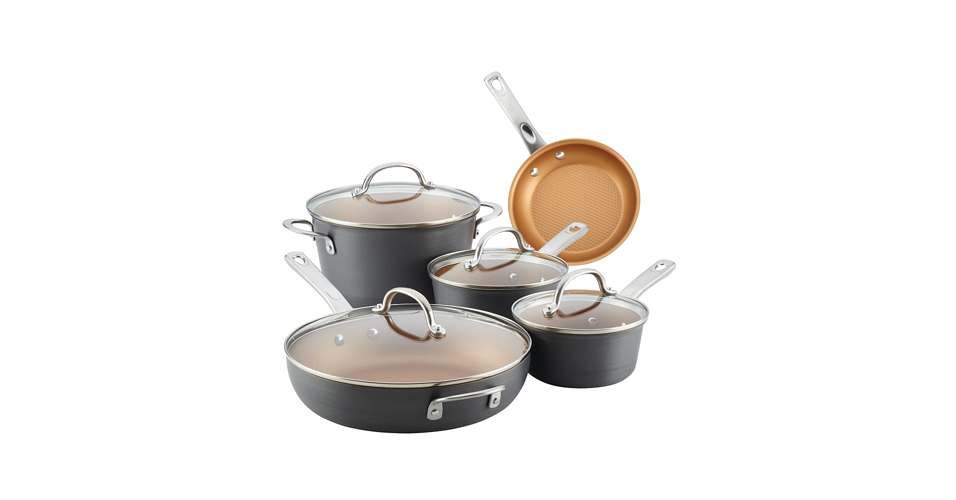 shavi4150's tweet card. Aspire to your next level of kitchen cool with this Ayesha Home Collection Hard Anodized Aluminum 9-Piece Cookware Set. This collection of essential pots and pans is ready for easy weeknight family...