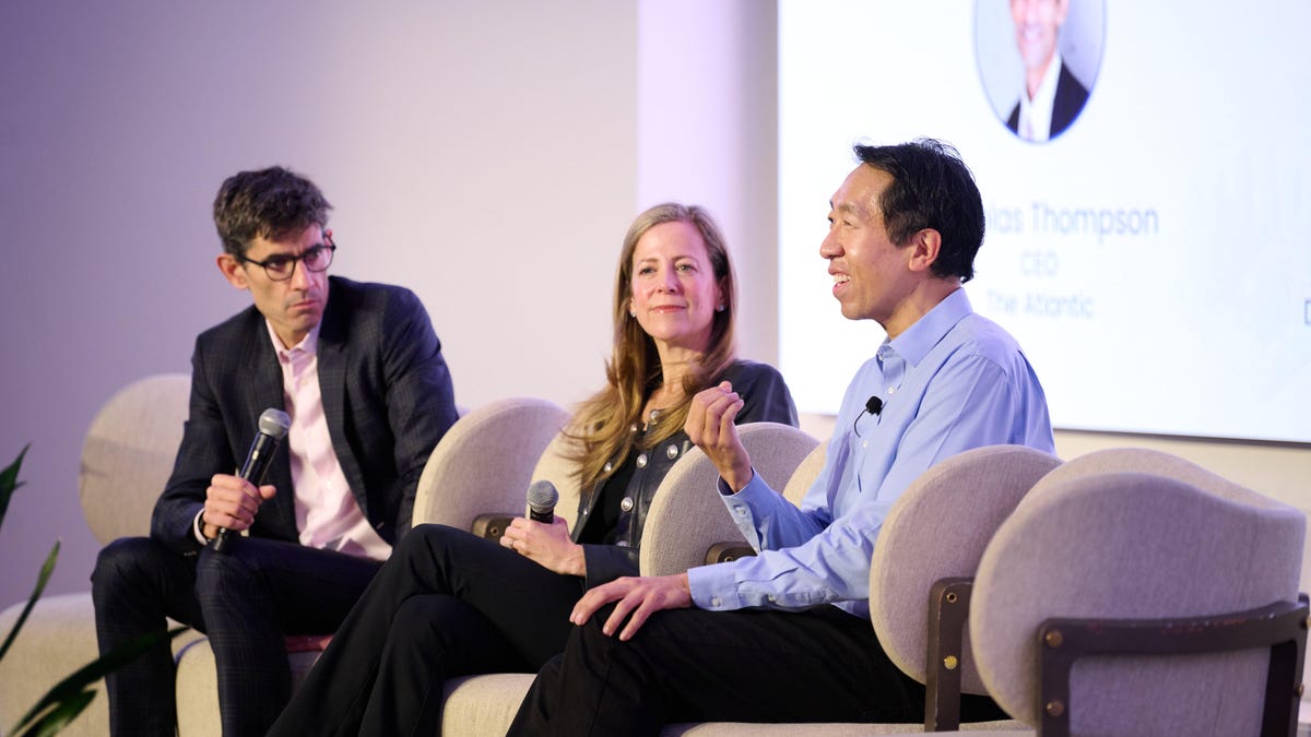 ZDNET's tweet card. ZDNET sat down with Andrew Ng at AI Dev 25 in New York to talk about developer futures, responsible AI, and why AGI is overhyped.