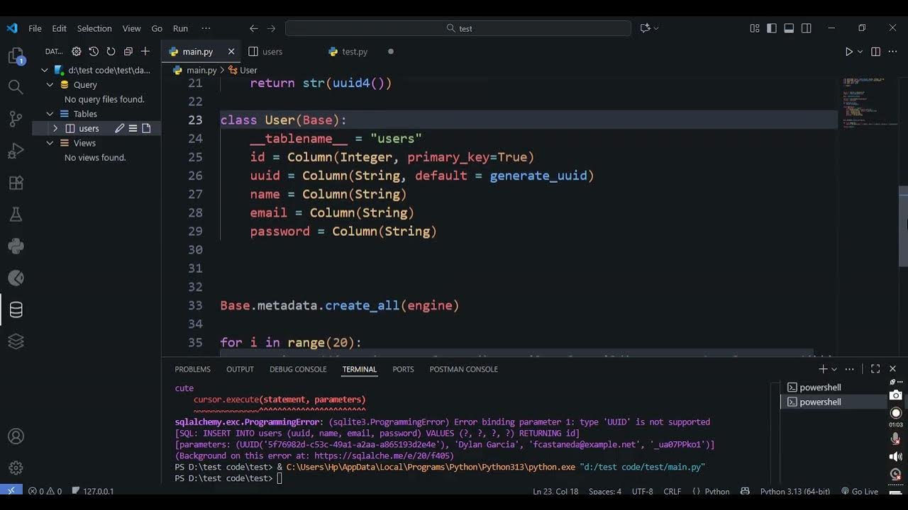 freepythoncode's tweet card. How To create a default UUID for a SQLAlchemy column
