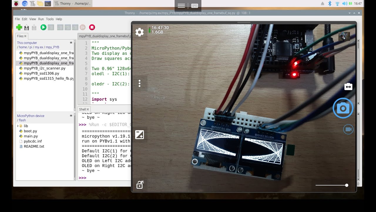 KcCoxxect's tweet card. Pyboard/MicroPython display on SSD1315 I2C OLED using SSD1306 driver.