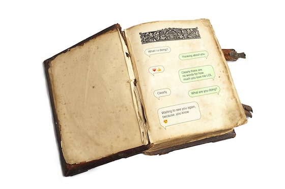 TextMessageBook's tweet card. Why hide your love story – the dating-site exchanges, courtship texts, emails and Insta snaps – in the depths of your phone when you can preserve (and present) them in a book or on a scroll?
