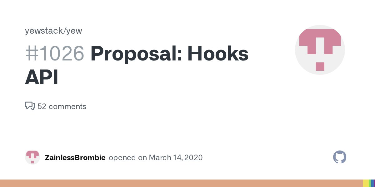 yewstack's tweet card. Is your feature request related to a problem? Please describe. Currently component classes are required to have (stateful) components. They contain state management and lifecycle methods, requiring...