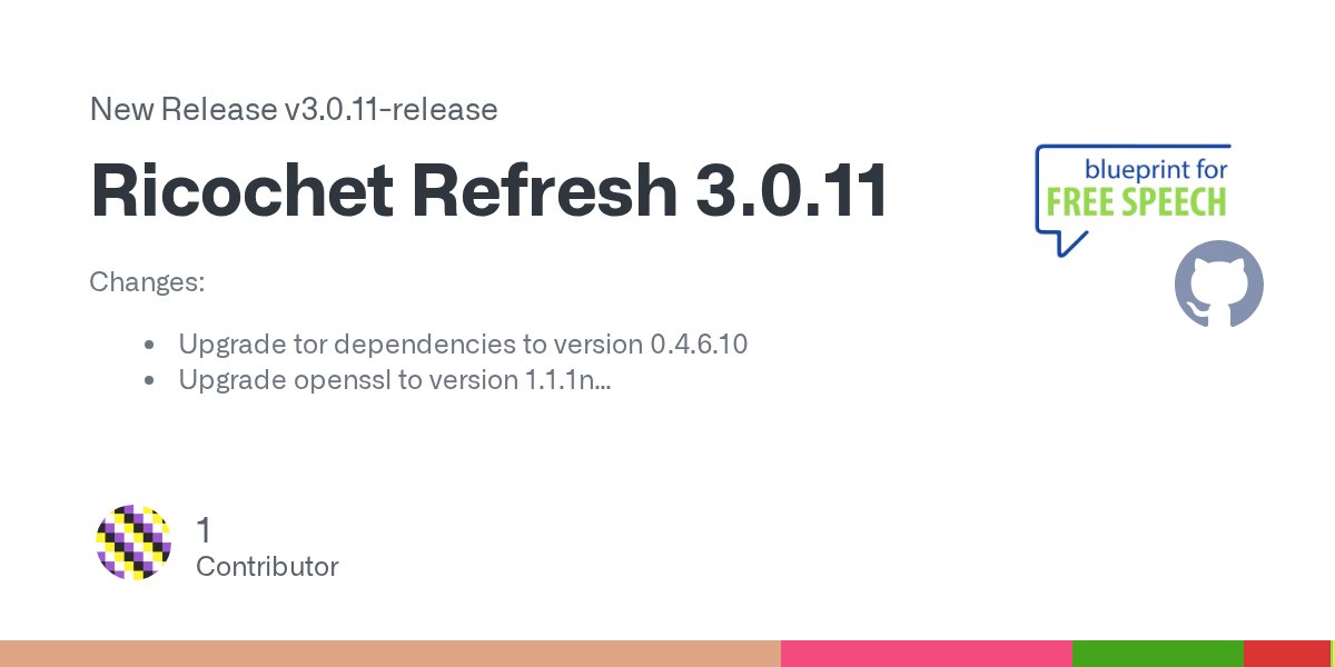r2refresh's tweet card. Changes: Upgrade tor dependencies to version 0.4.6.10 Upgrade openssl to version 1.1.1n Fixed #124: Silently migrate profile from QStandardPaths::AppLocalDataLocation to QStandardPaths::AppConfigL...
