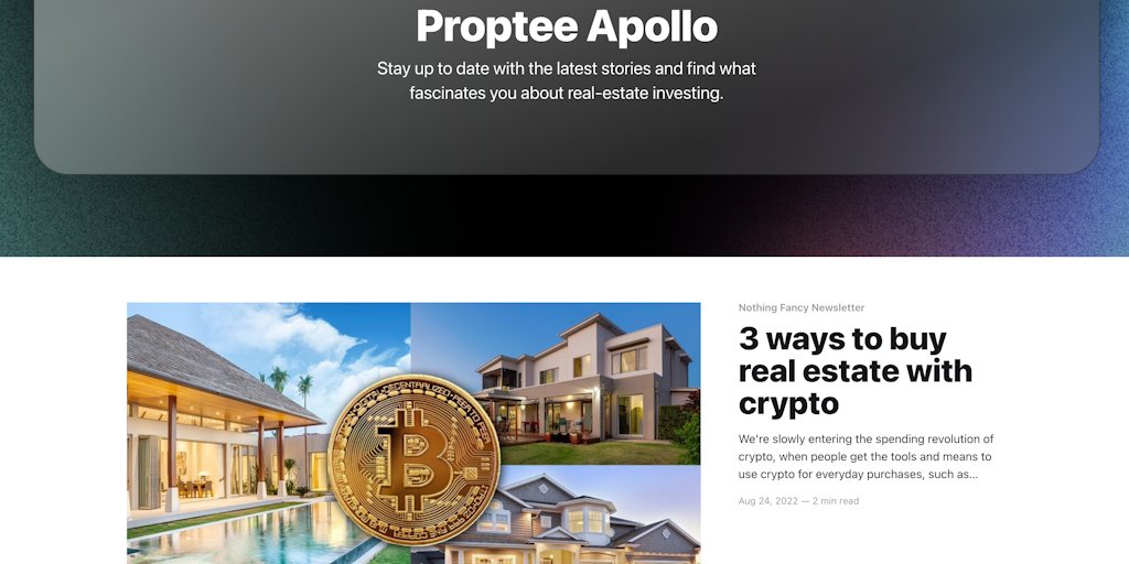 PropteeApp's tweet card. The best weekly newsletter writing about real estate investing and passive income strategies. Join 20,000 subscribers.
