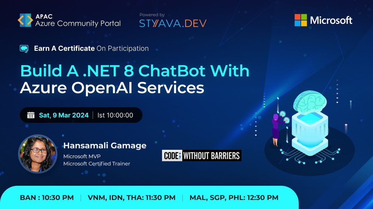 HansamaliGamage's tweet card. Building a NET 8 ChatBot with Azure OpenAI