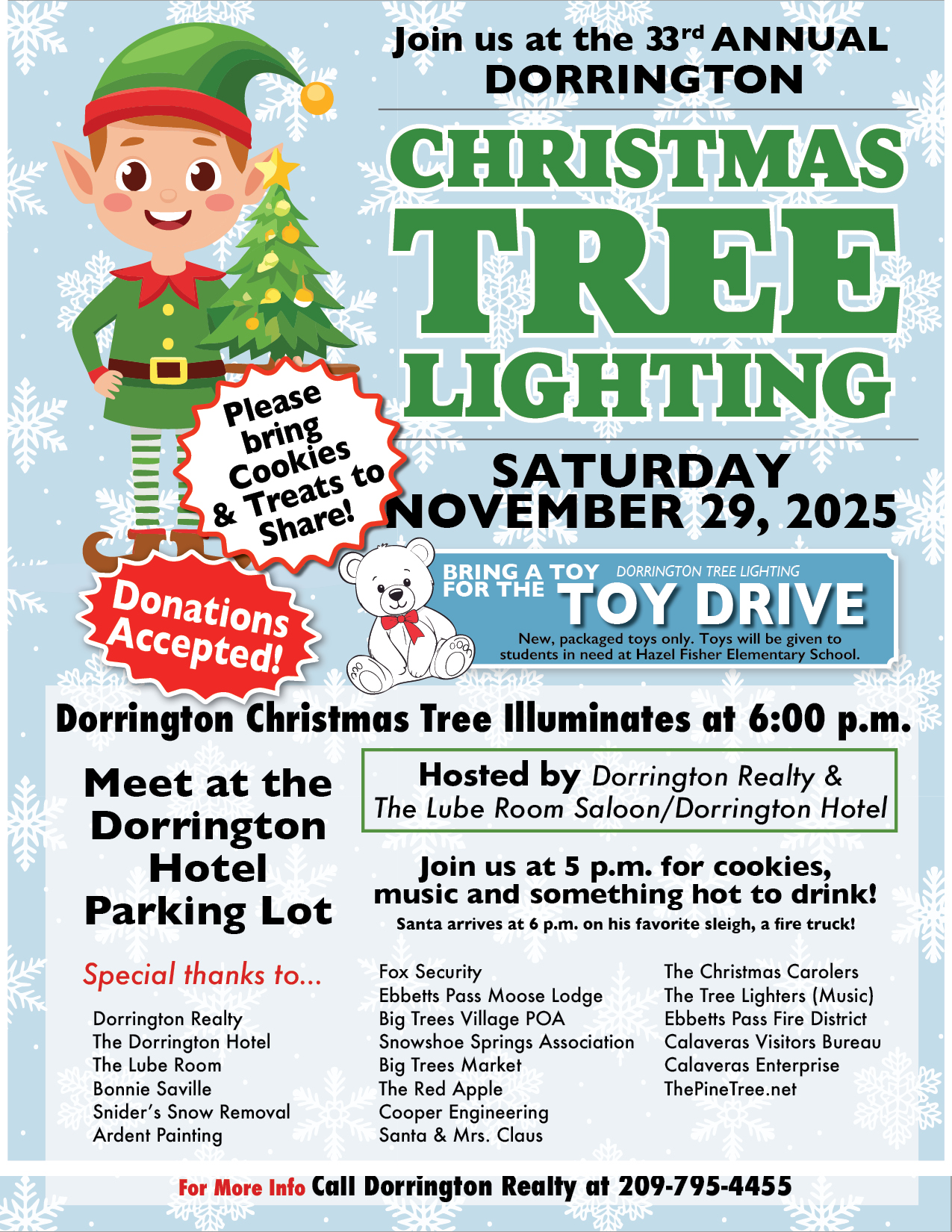 ThePineTree's tweet card. Dorrington, CA…Our 33rd Annual Christmas Tree Lighting is coming up on Saturday, November 29, 2025 — and this year, we’re adding something extra special! 🎁 We’re hosting a Toy Drive t…