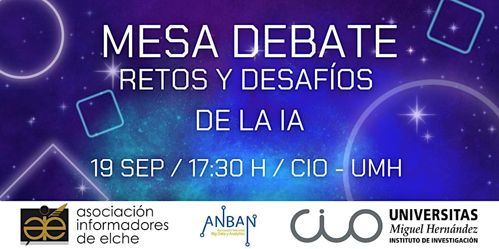 AlumniUMH's tweet card. Vamos a discutir los desafíos y retos que la inteligencia artificial nos presenta en nuestra mesa de debate.