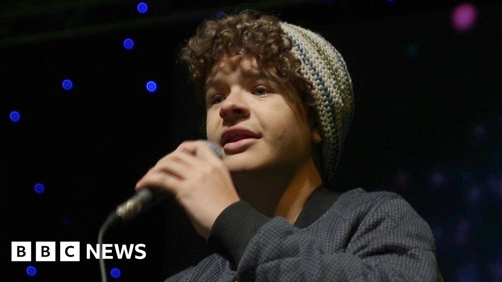 BBCNewsEnts's tweet card. Actor Gaten Matarazzo talks season three of the Netflix series and his musical projects.