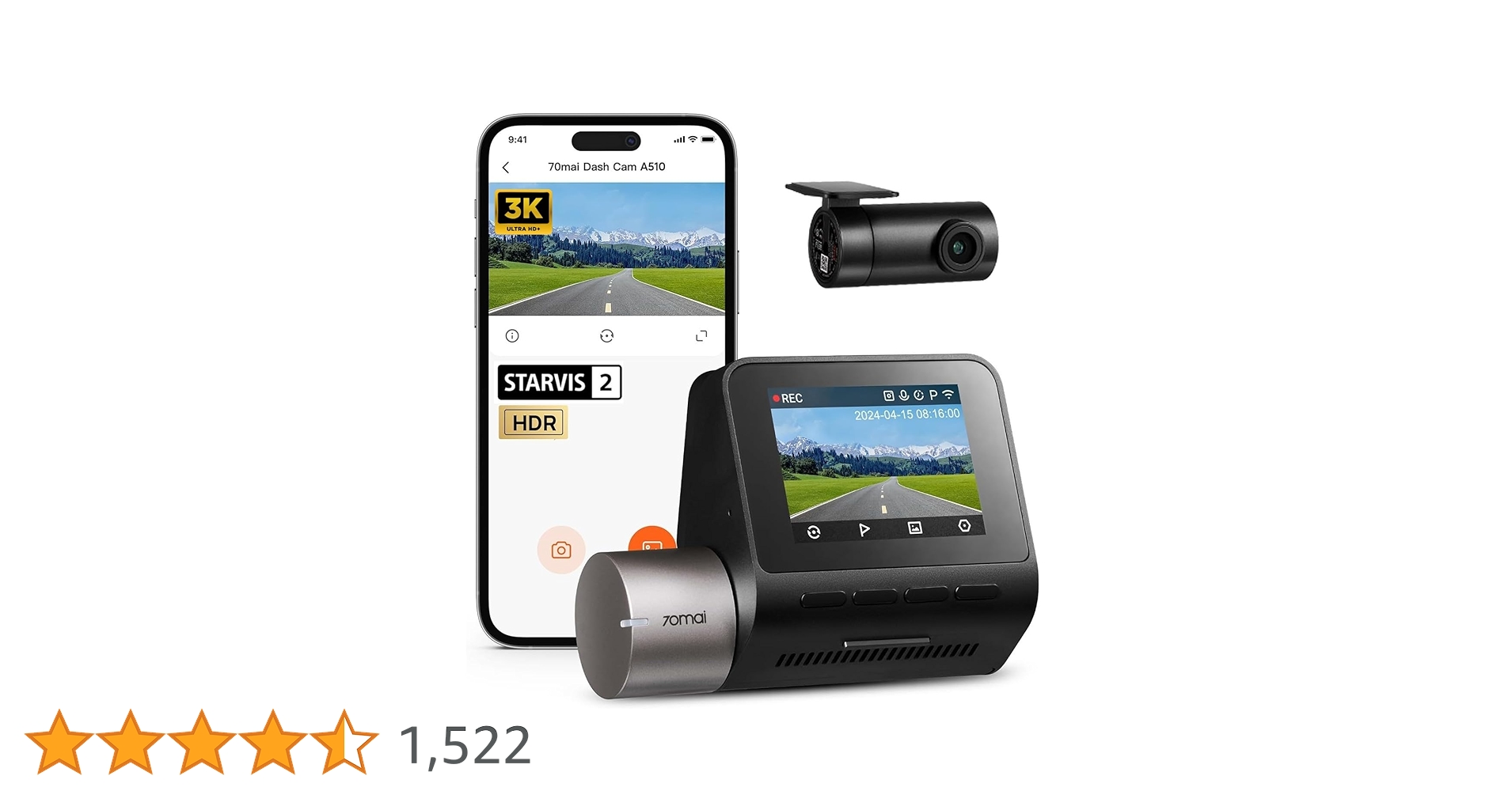pointperkspicks's tweet card. 70mai A510 HDR 3K Dual Channel Dash Cam, STARVIS 2 IMX675 Sensor, ADAS, Built-in GPS Logger, Route Recorder, MaiColor Vivid+ with Night Owl Vision, App Playback & Share, Optional Parking Monitoring