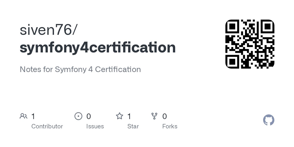 SymfonyMu's tweet card. Notes for Symfony 4 Certification. Contribute to siven76/symfony4certification development by creating an account on GitHub.