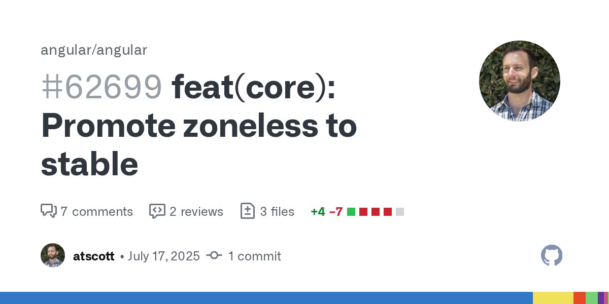 Enea_Jahollari's tweet card. This commit moves zoneless from developer preview to stable and updates the roadmap to indicate it is ready for production use.