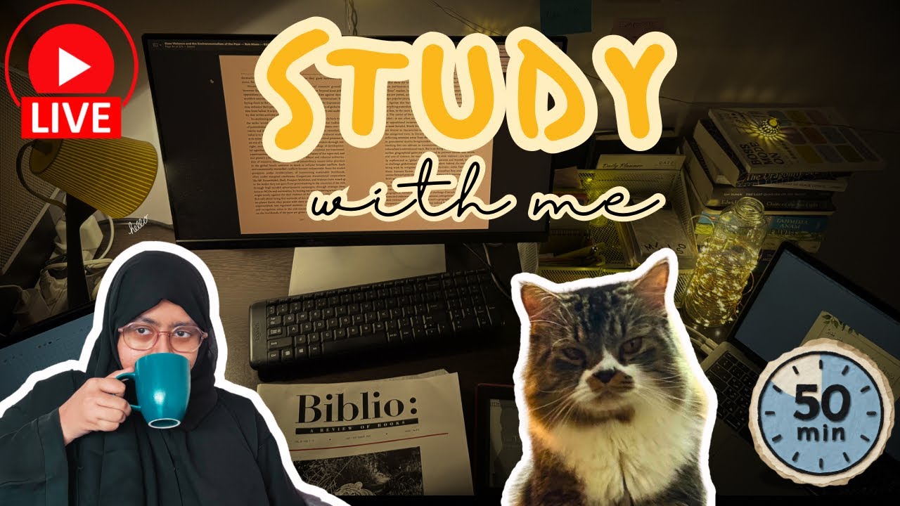 PhDLifePro's tweet card. 🔴 Pomodoro Study With Me (50/10 Timer) | Calm Fireplace Ambience |...