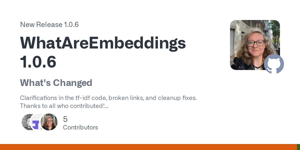 vboykis's tweet card. What's Changed Clarifications in the tf-idf code, broken links, and cleanup fixes. Thanks to all who contributed! move hat over y by @bfgray3 in #27 fix invalid JSON in fig_24_tf_idf_from_scra...
