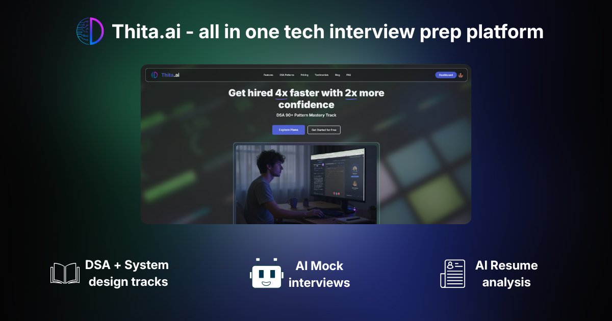 Cryptogold45's tweet card. Master tech interviews with AI-powered coaching. Access 90+ DSA patterns, system design interviews, AI coaching, resume analysis, and learning tracks for PM, Data Science, AI & more. Join 5000+...