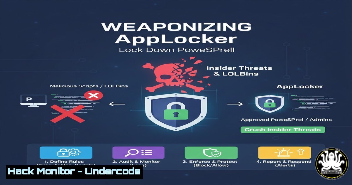 UndercodeUpdate's tweet card. Weaponizing AppLocker: Lock Down PowerShell to Crush Insider Threats and LOLBins - "Undercode Testing": Monitor hackers like a pro. Get real-time updates,