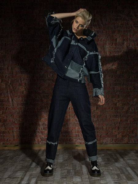 theautonomousc's tweet card. Loose fit jeans which are all made of 100% scrap denim from the factory floor. This means that the process will depict the pattern of the patchwork. Each Jean will be one of a kind and with its own ch