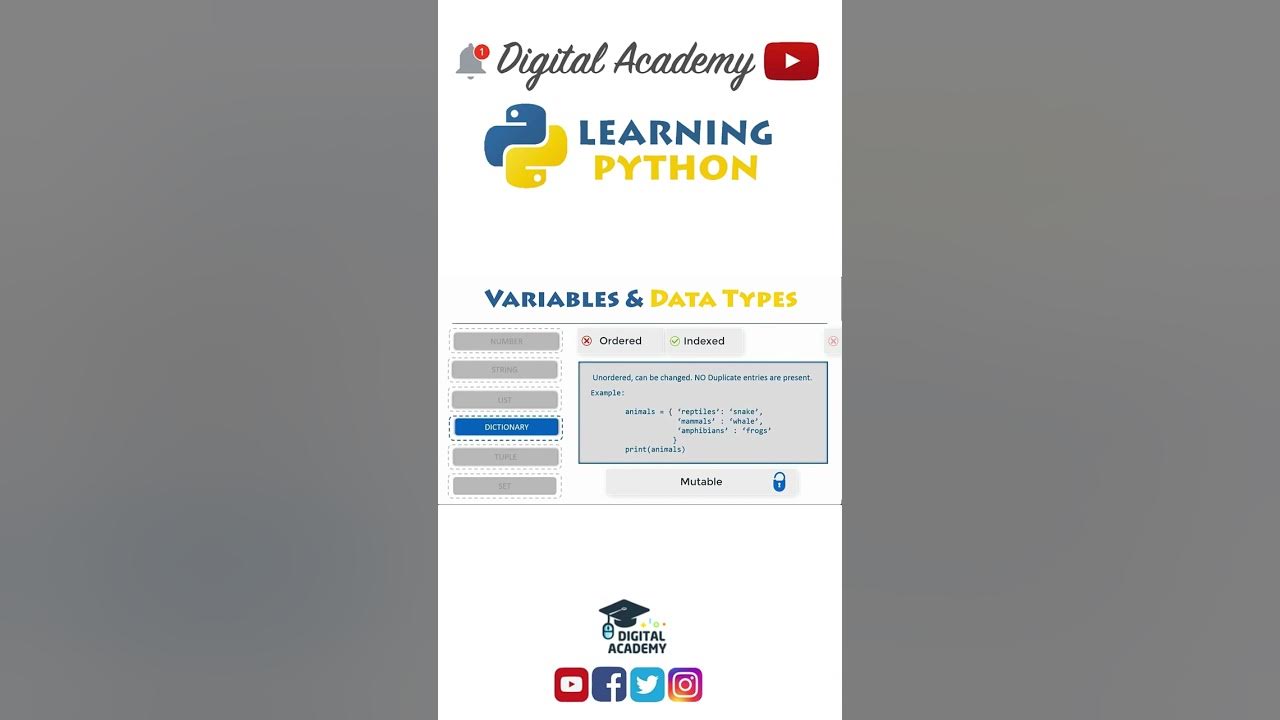 DigitalAcademyy's tweet card. Tuples in Python (Overview) - Data Types in Python - Python Tutorial...