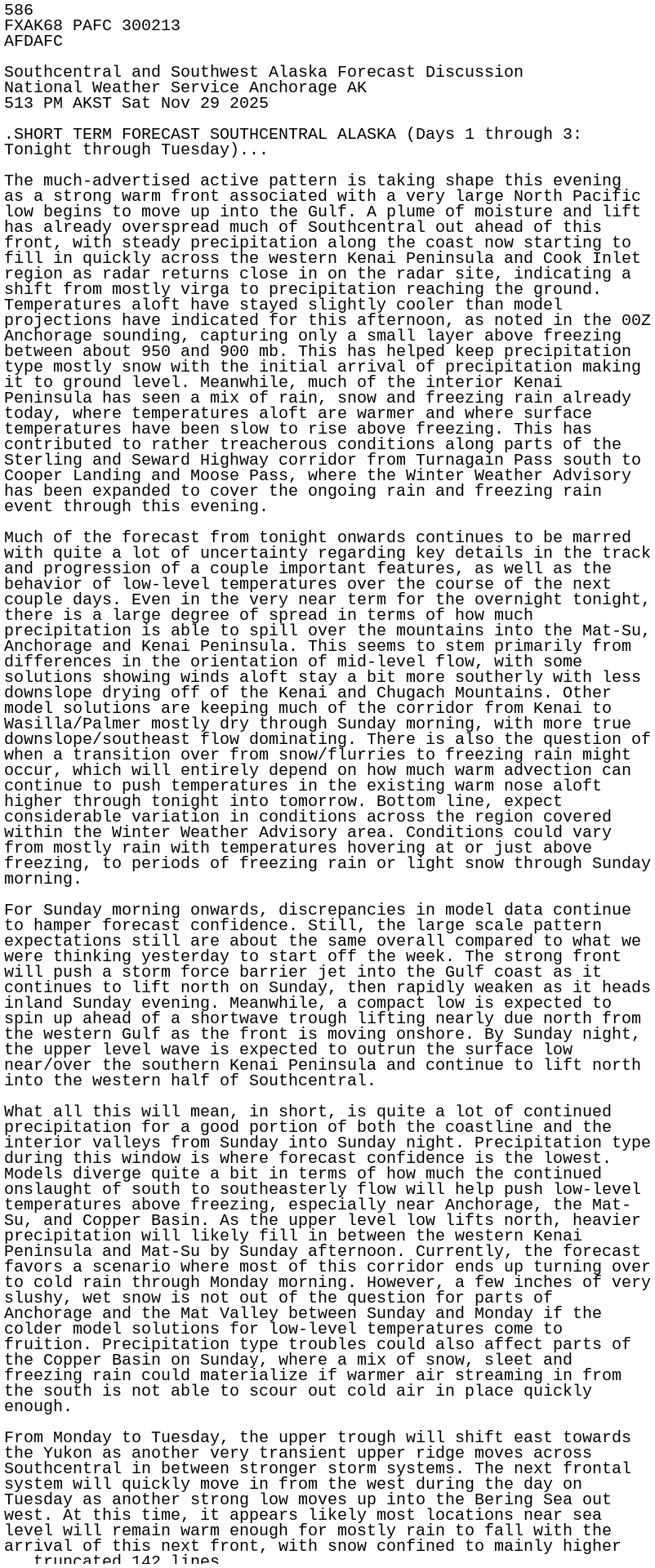 iembot_afc's tweet card. AFD issued by NWS AFC at 30 Nov 2025 02:13 UTC