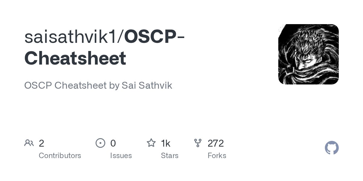 s4thv1k's tweet card. OSCP Cheatsheet by Sai Sathvik. Contribute to saisathvik1/OSCP-Cheatsheet development by creating an account on GitHub.