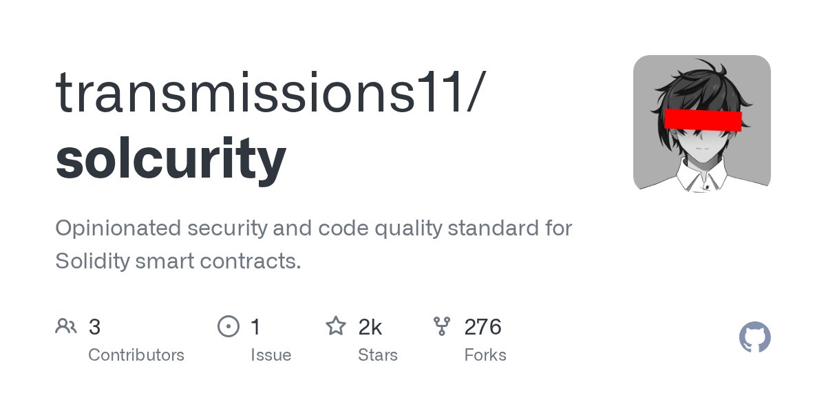 bytes032's tweet card. Opinionated security and code quality standard for Solidity smart contracts. - transmissions11/solcurity
