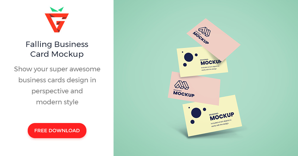 GraphBerry's tweet card. Show your super awesome business cards design in perspective and modern style. This awesome mockup comes in PSD file with smart layers and separated shadows. Background color can be changed.