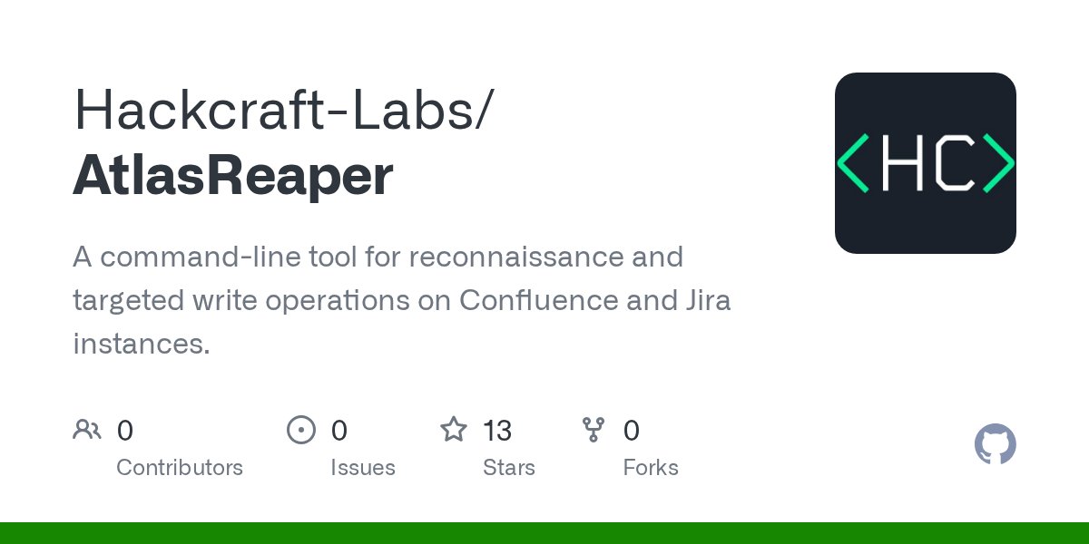 Hackcraft_labs's tweet card. A command-line tool for reconnaissance and targeted write operations on Confluence and Jira instances. - GitHub - Hackcraft-Labs/AtlasReaper: A command-line tool for reconnaissance and targeted wr...
