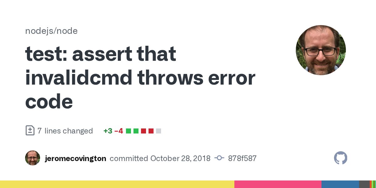 NodeTodo's tweet card. Update invalidcmd test case in test-child-process-spawn-typeerror to assert on specific expected error code. PR-URL: https://github.com/nodejs/node/pull/23942 Reviewed-By: Refael Ackermann <...