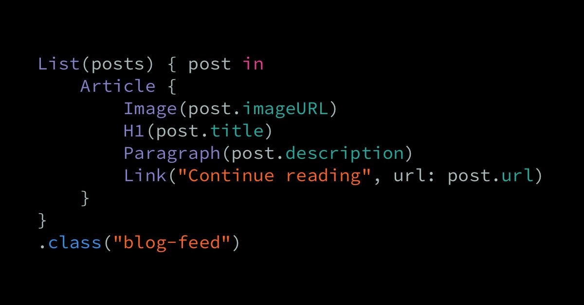 johnsundell's tweet card. A huge update to my suite of Swift static site generation tools, which adds a new API for building HTML components in a very SwiftUI-like way.