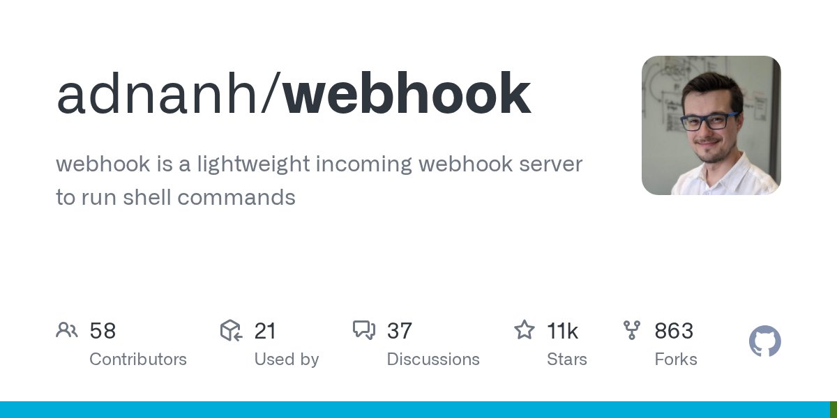 nk912114's tweet card. webhook is a lightweight incoming webhook server to run shell commands - adnanh/webhook