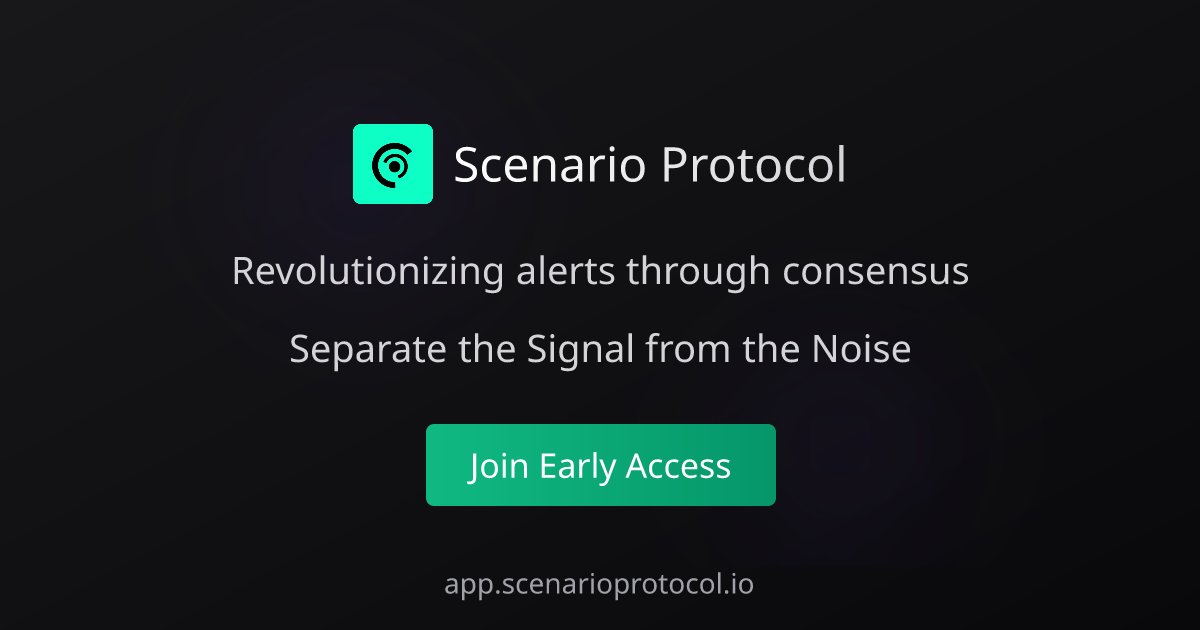 T__bag___'s tweet card. Scenario Protocol revolutionizes decentralized notifications with Web3 technology. Personalize alerts, earn rewards by confirming events, and leverage real-time data outputs for oracle integrations....