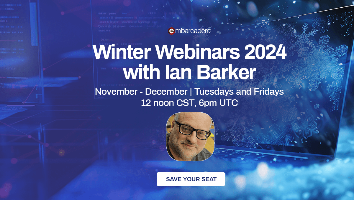 EmbarcaderoTech's tweet card. Winter Webinars 2024 with Ian Barker