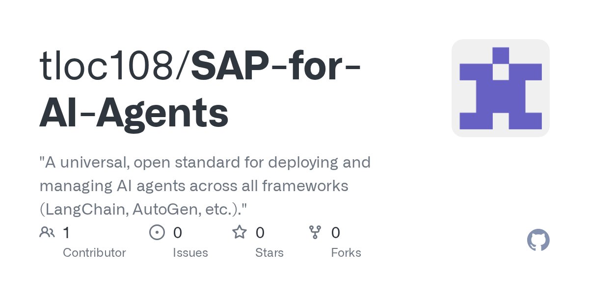 blkwidowaerial's tweet card. "A universal, open standard for deploying and managing AI agents across all frameworks (LangChain, AutoGen, etc.)." - tloc108/SAP-for-AI-Agents